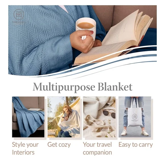 Threadmill Luxury Cotton Blankets for King Size Bed All-Season Cozy 100% Cotton - Picture 2 of 11